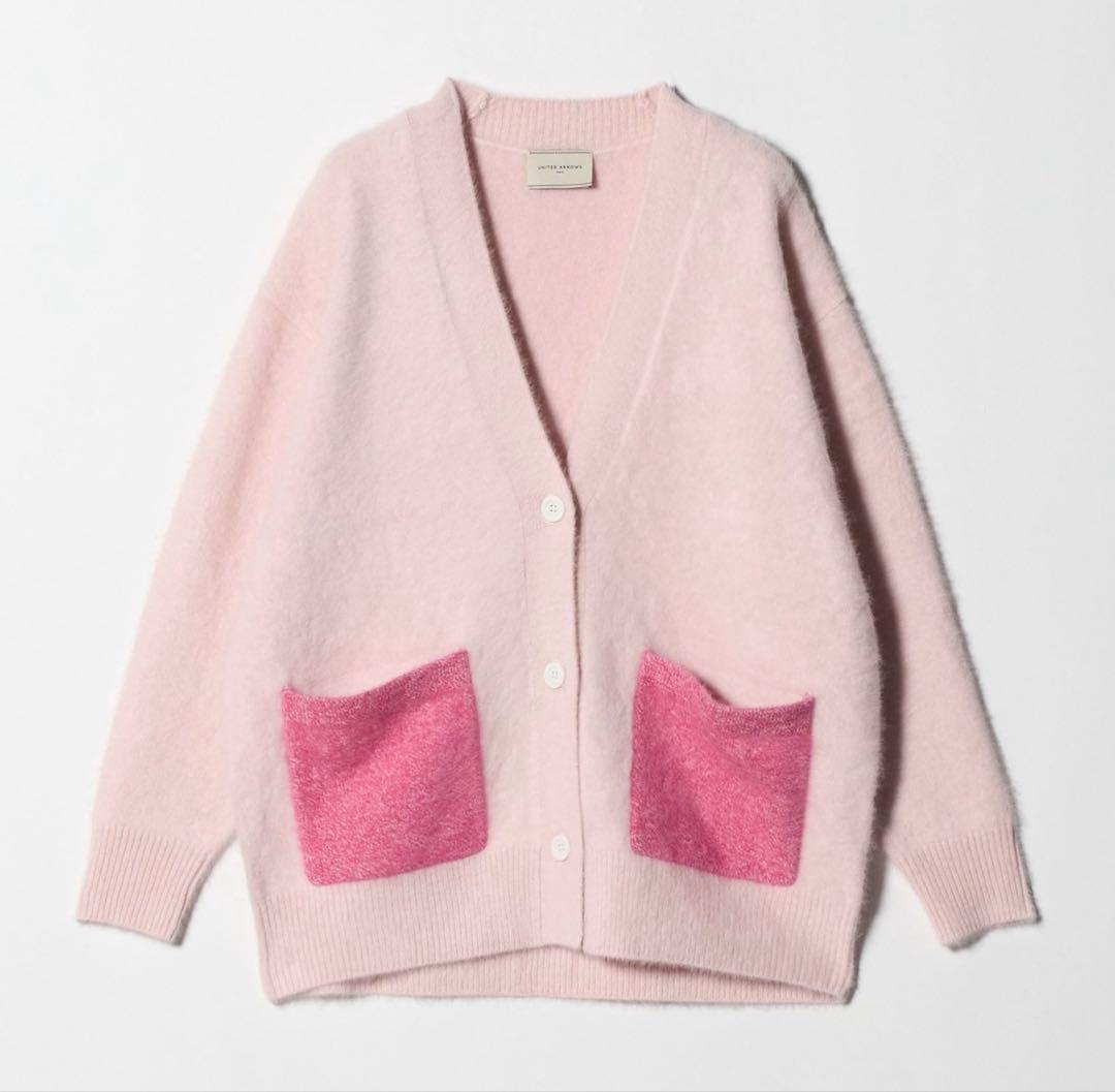 美品 今期 ユナイテッドアローズ フォックスカシミヤ ミドルカーディガン ピンク