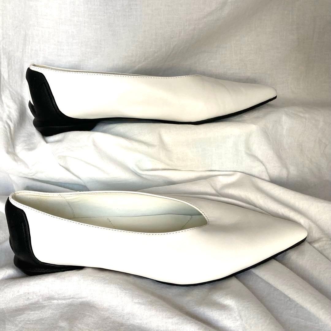 未使用級　シーセイ　ポインテッドトゥ　パンプス　フラット　ヴィブラム　白　37