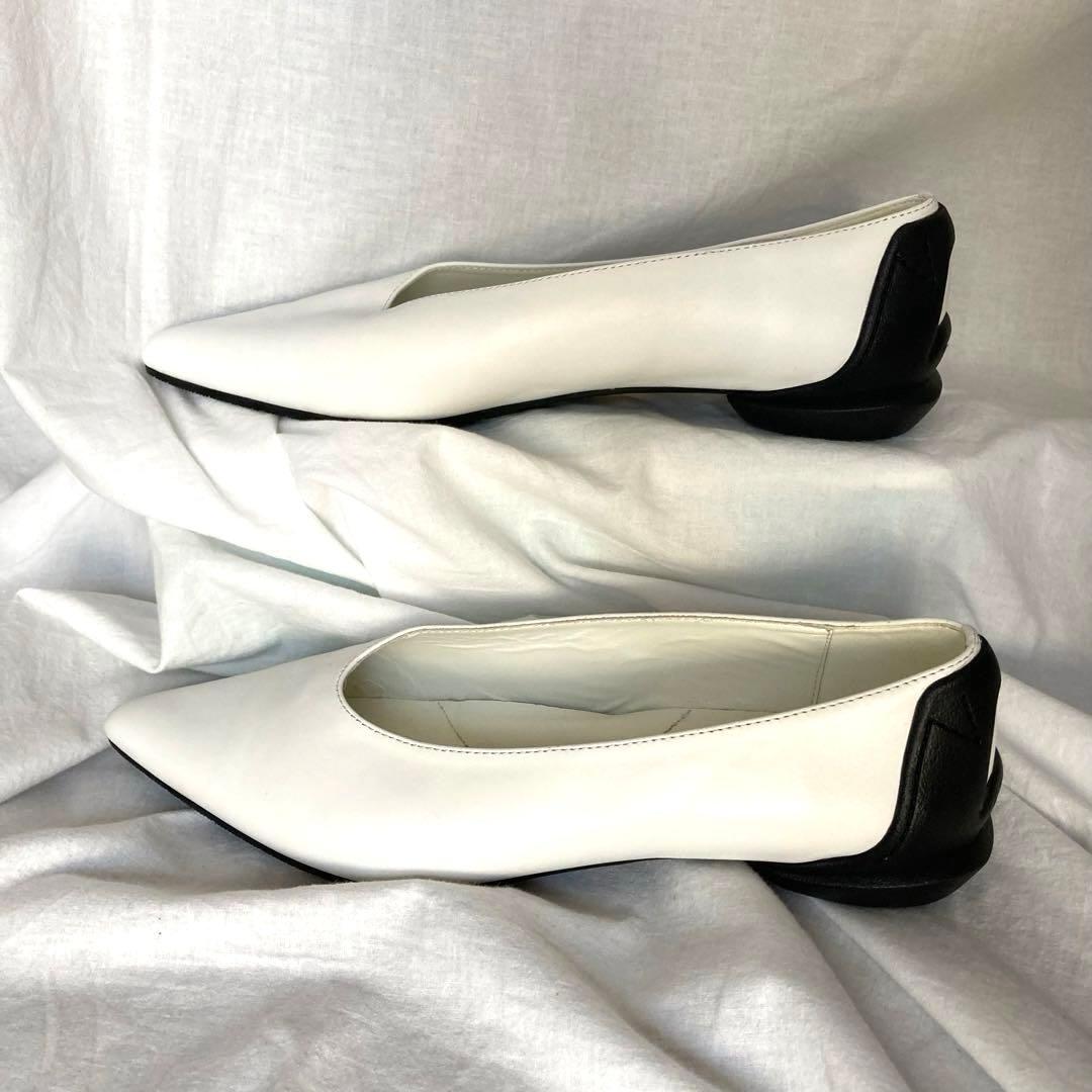 未使用級　シーセイ　ポインテッドトゥ　パンプス　フラット　ヴィブラム　白　37