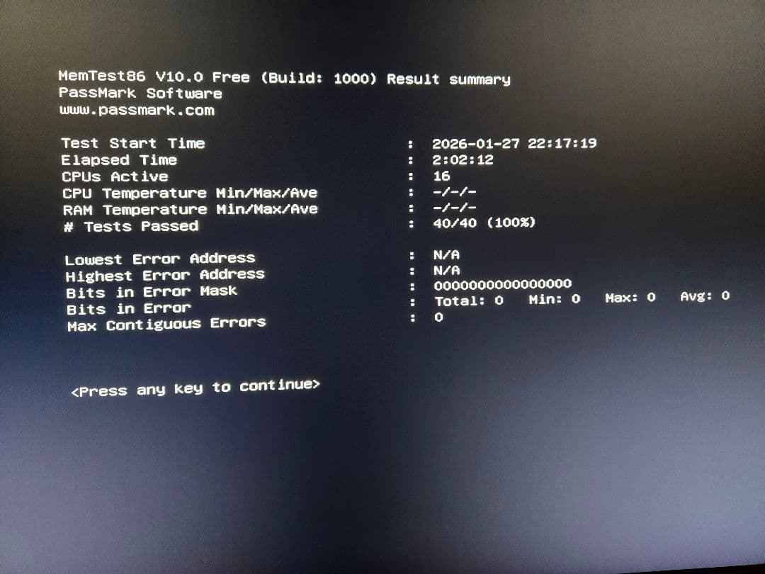 Crucial DDR5-4800 32GB(16GB×2) MemTest済