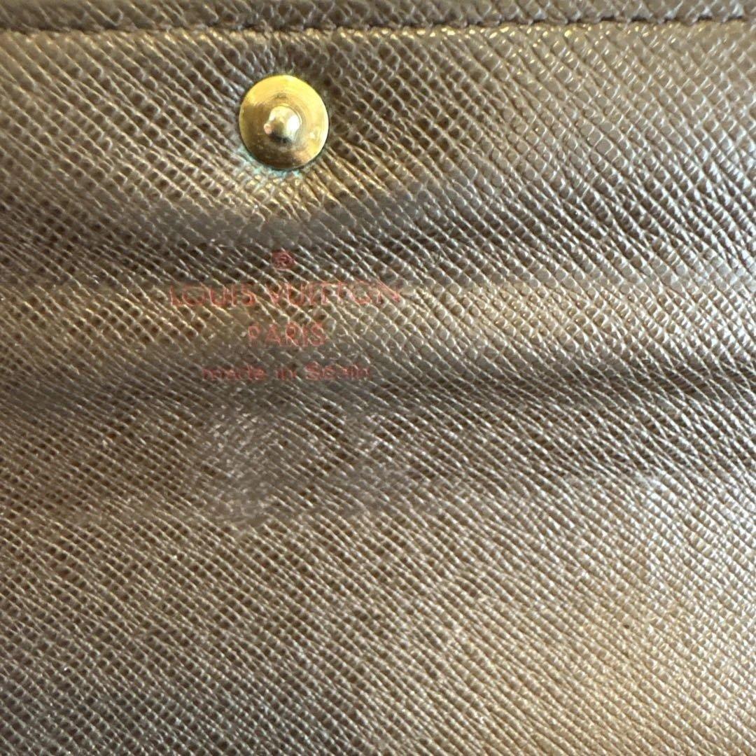 ダミエパターン ブラウンレザー長財布