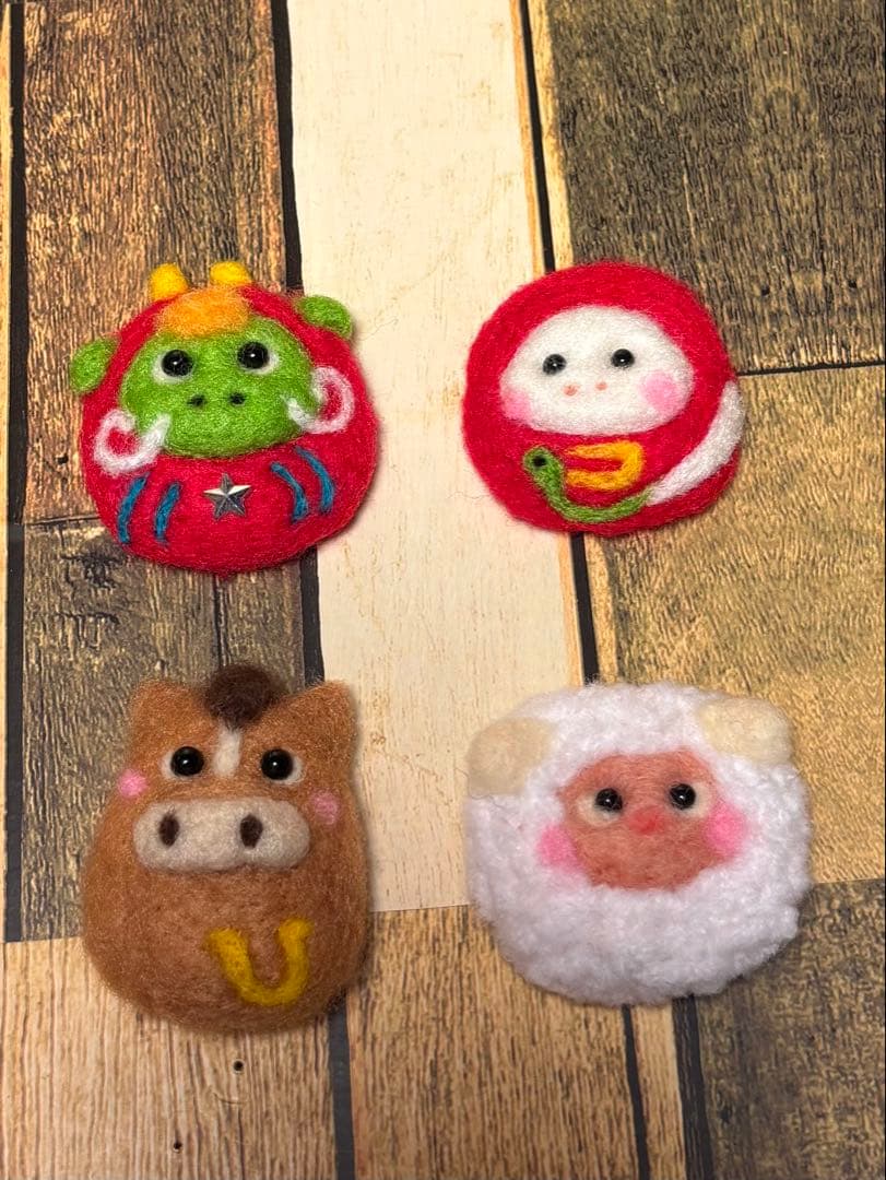 縁起飾り 十二支フレーム【羊毛フェルト・アクレーヌ】ゴールドラメフレーム／干支