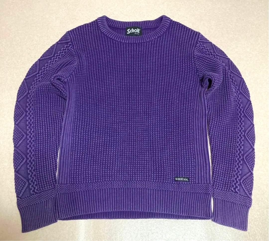 極美品 希少カラー ショット ワッフル クルーネック サーマルニット ケーブル