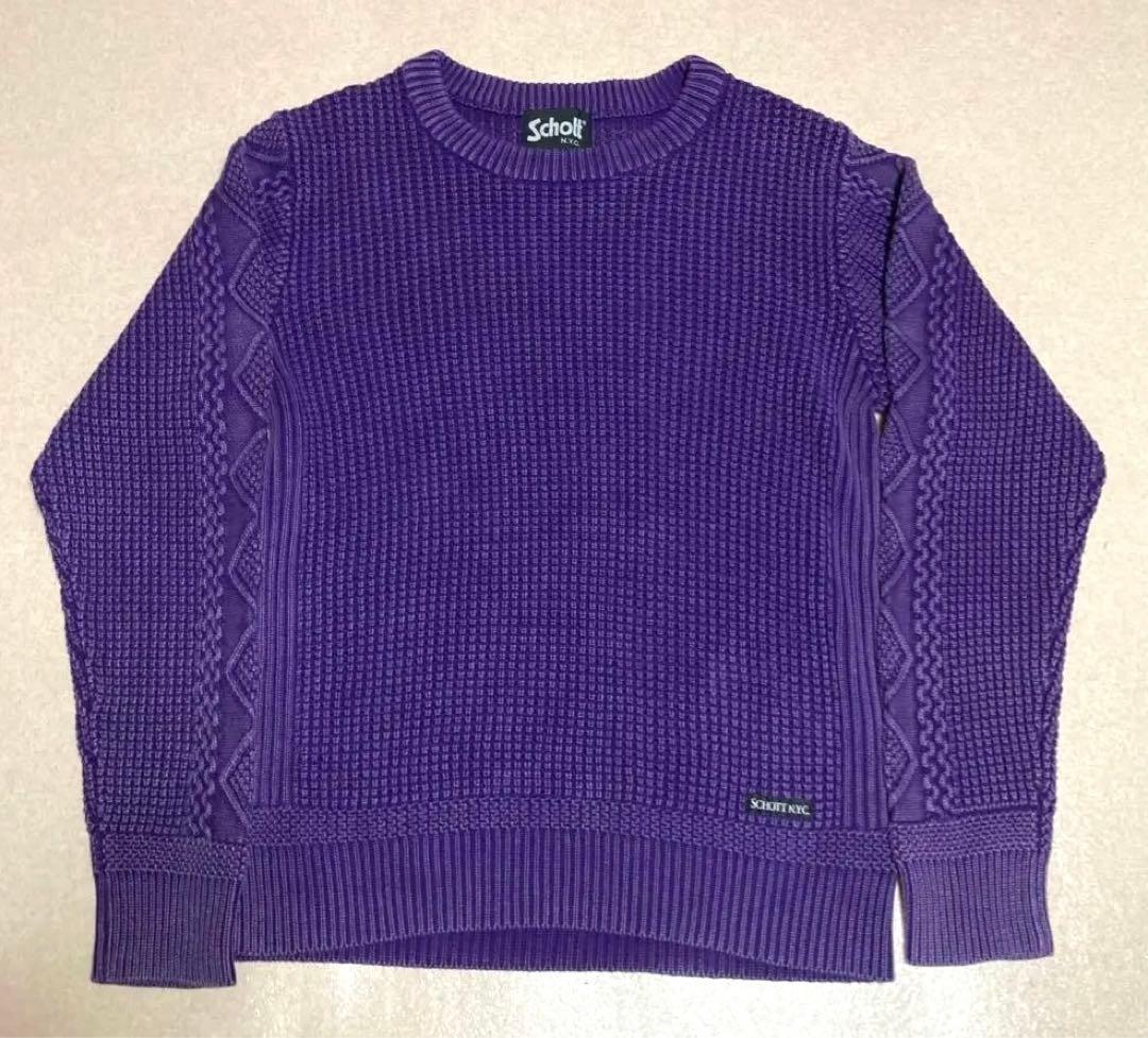 極美品 希少カラー ショット ワッフル クルーネック サーマルニット ケーブル