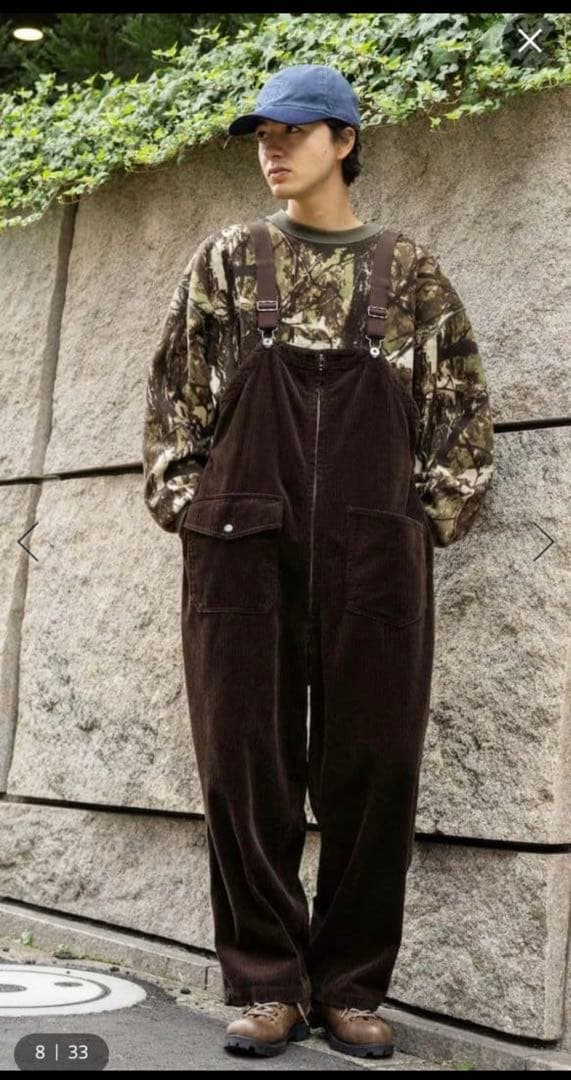 ニコアンド【今期完売】コーデュロイオーバーオール　ブラウンＭ