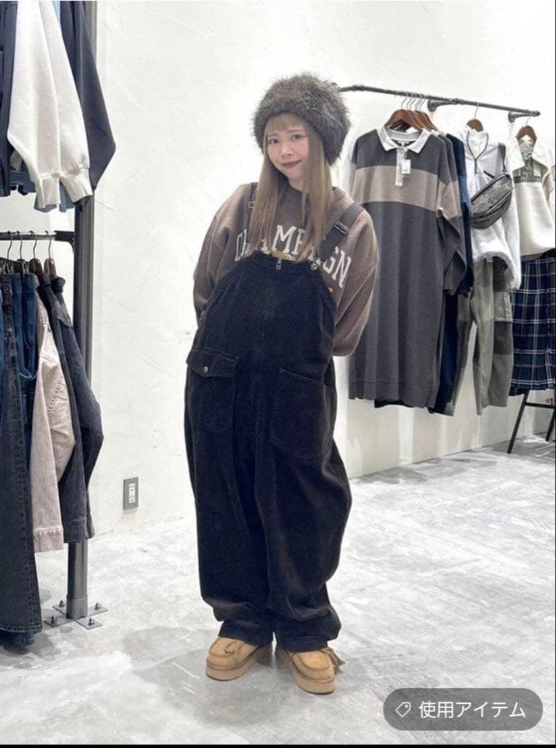 ニコアンド【今期完売】コーデュロイオーバーオール　ブラウンＭ