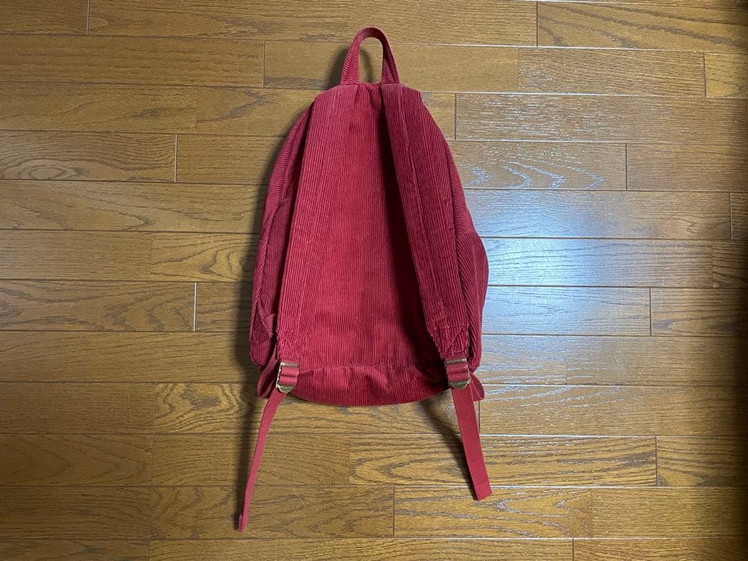 赤 コーデュロイ リュック ポロ刺繍