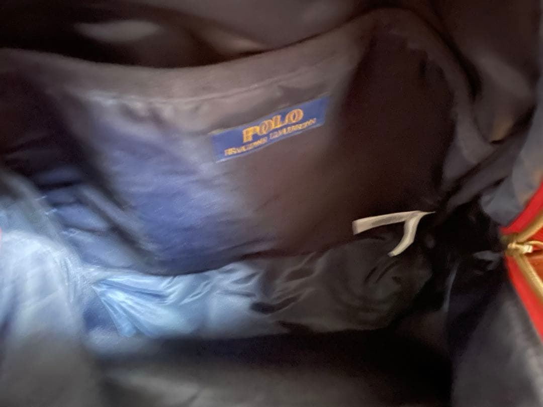 赤 コーデュロイ リュック ポロ刺繍