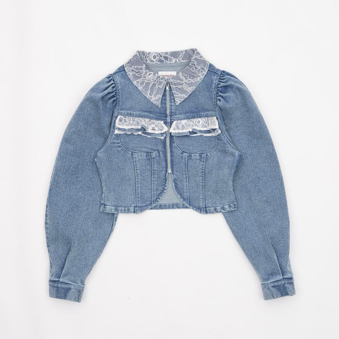 み*。様 monepine／レースドッキングデザインデニムジャケット