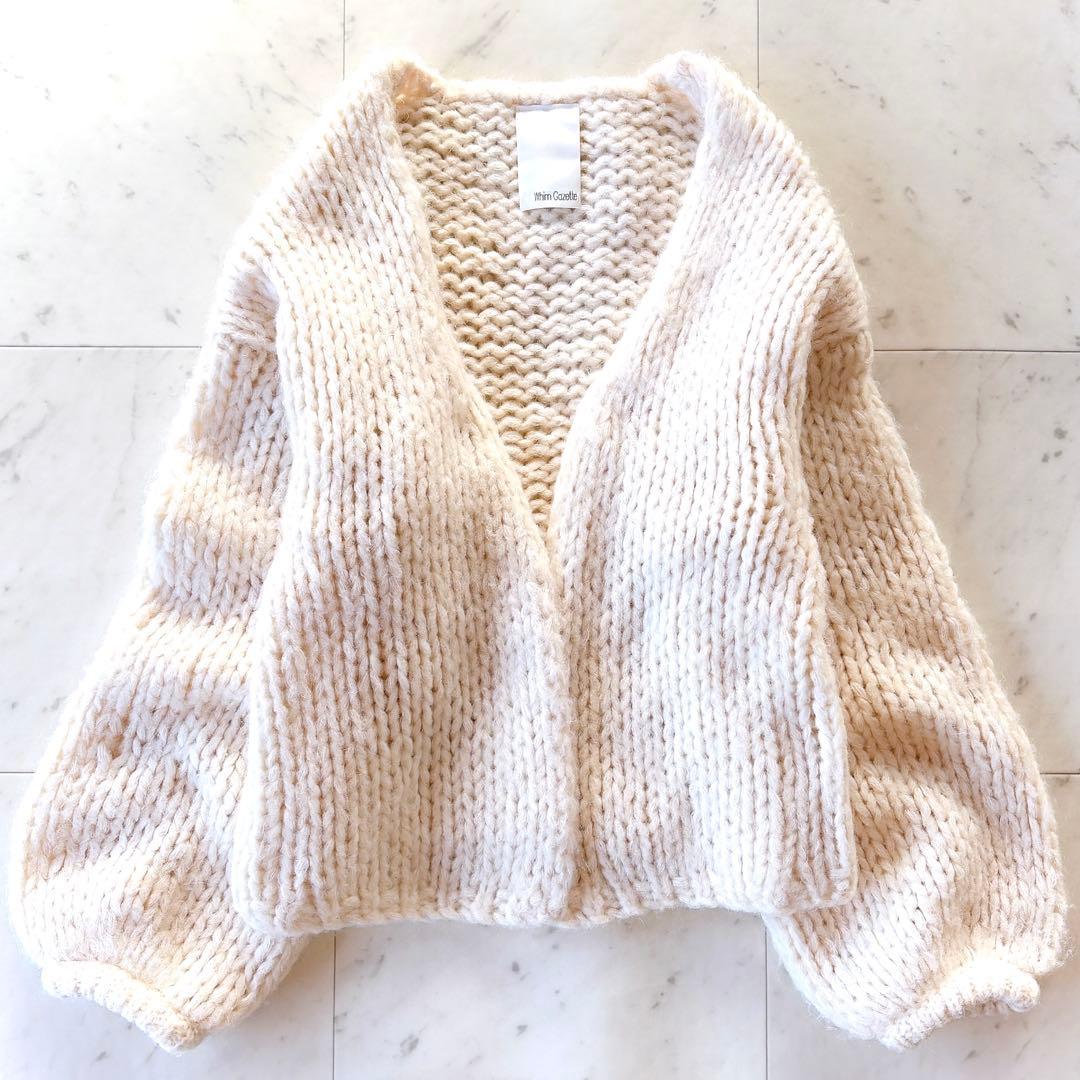 美品 ウィムガゼット モヘア混 ローゲージニットカーディガン パフスリーブ
