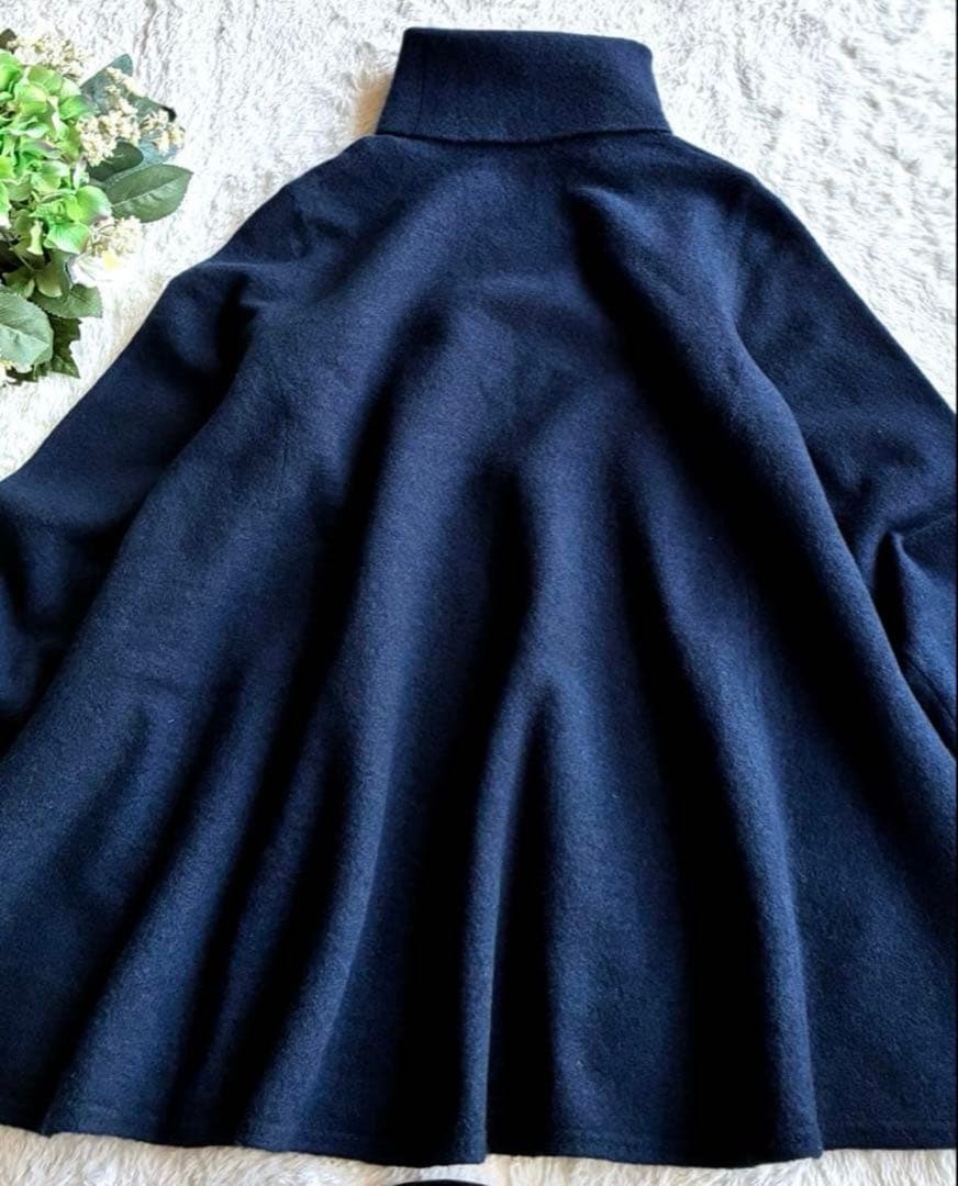 45R ウール100％ フロート縮絨ハイネックニットフレアチュニック極美品