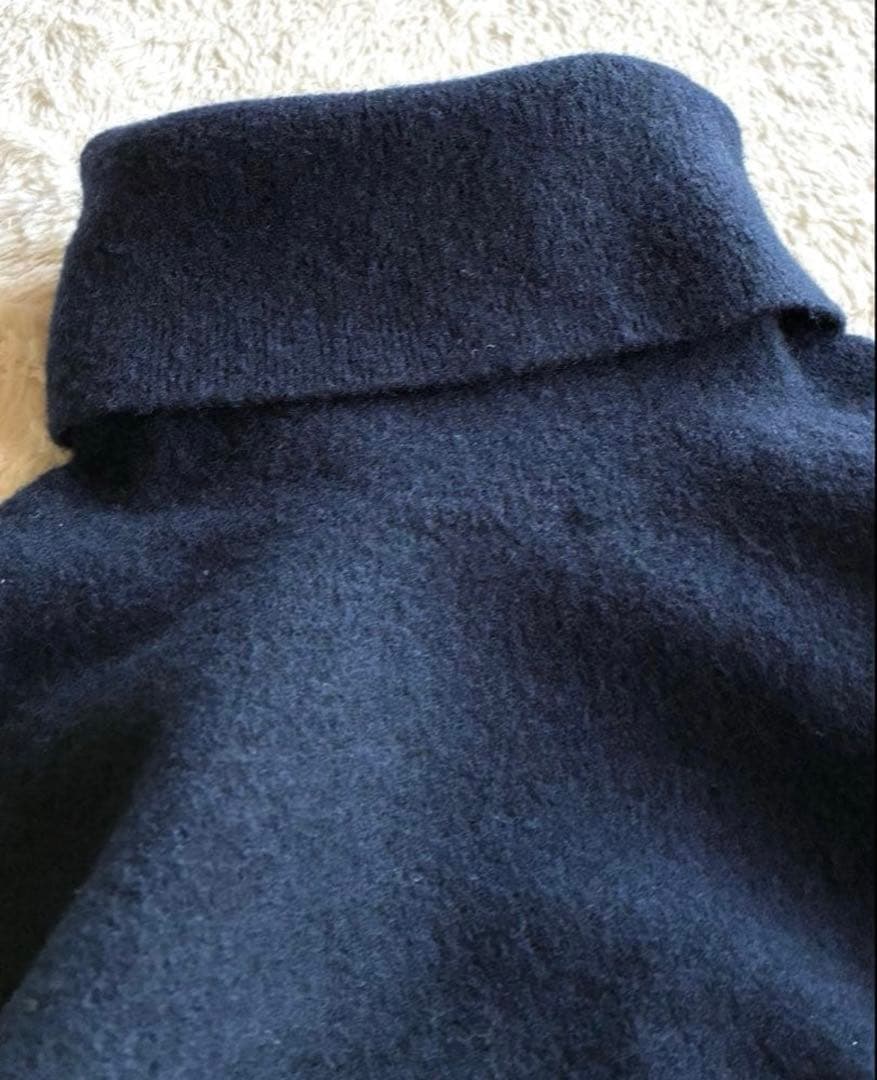 45R ウール100％ フロート縮絨ハイネックニットフレアチュニック極美品