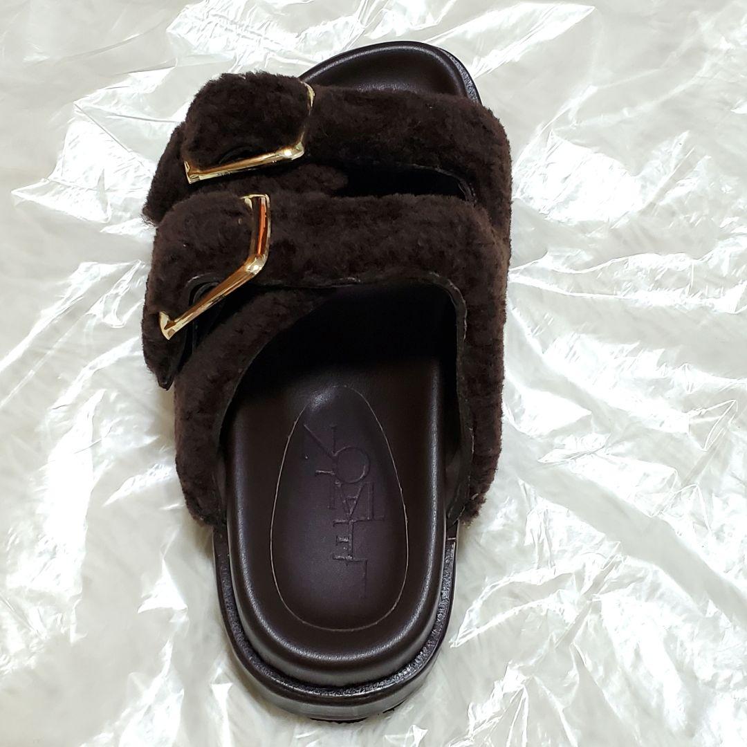 ■LE TALON レザー ボアベルト サンダル ブラウン S 美品