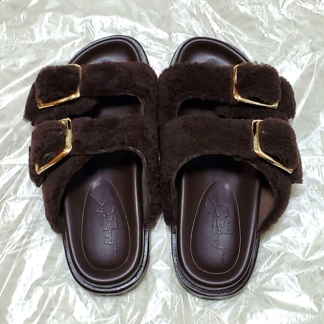 ■LE TALON レザー ボアベルト サンダル ブラウン S 美品