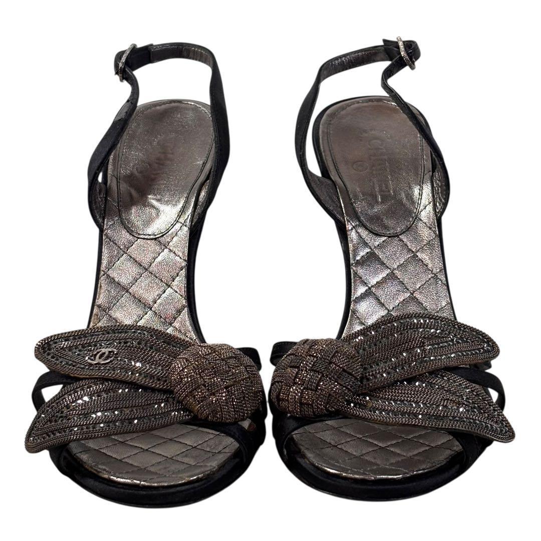 シャネル 37 24 サンダル マトラッセ ココマーク ブラック ビジュー