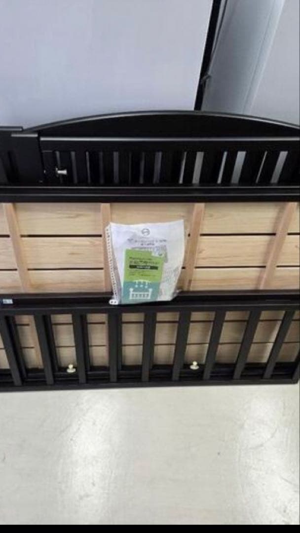 木製ベビーベッド シングルサイズ ダークブラウン　　7762