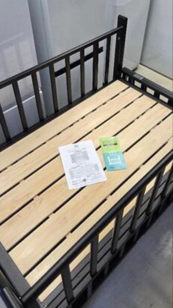 木製ベビーベッド シングルサイズ ダークブラウン　　7762