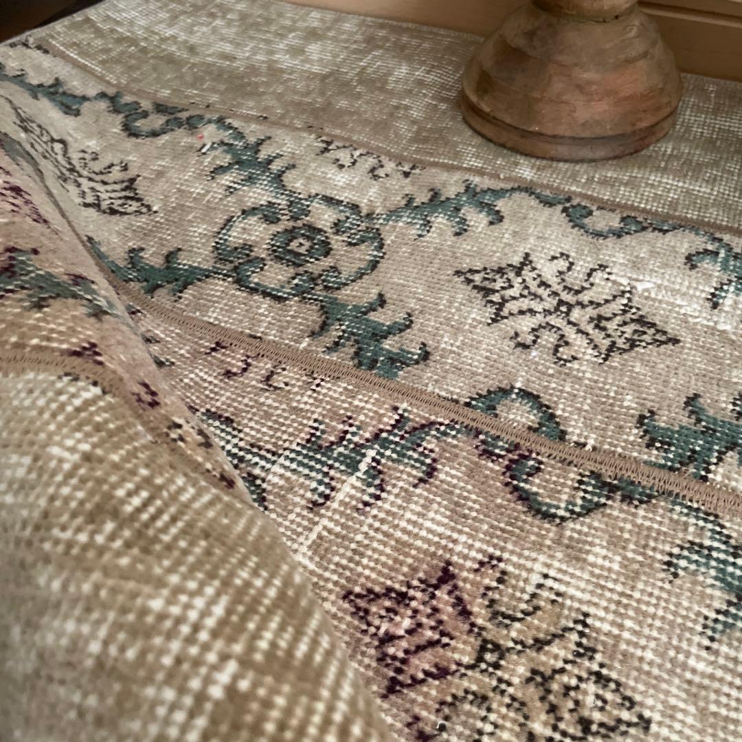 68.5×98 ベージュボタニカル　パッチワーク　トルコヴィンテージラグ