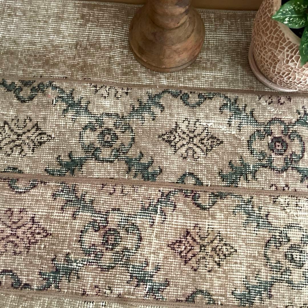 68.5×98 ベージュボタニカル　パッチワーク　トルコヴィンテージラグ