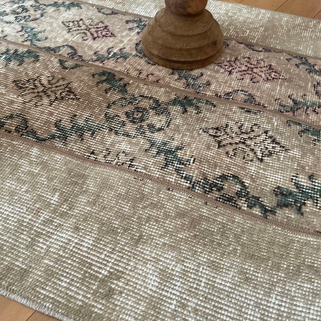 68.5×98 ベージュボタニカル　パッチワーク　トルコヴィンテージラグ