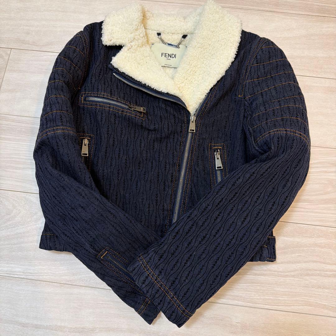 FENDI デニムライダージャケット　ボア