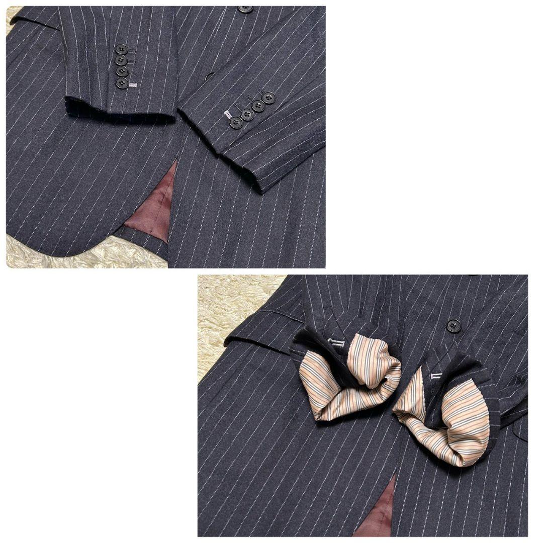 【美品】バーバリーブラックレーベル　スーツ　グレー　ストライプ　38L(M相当)