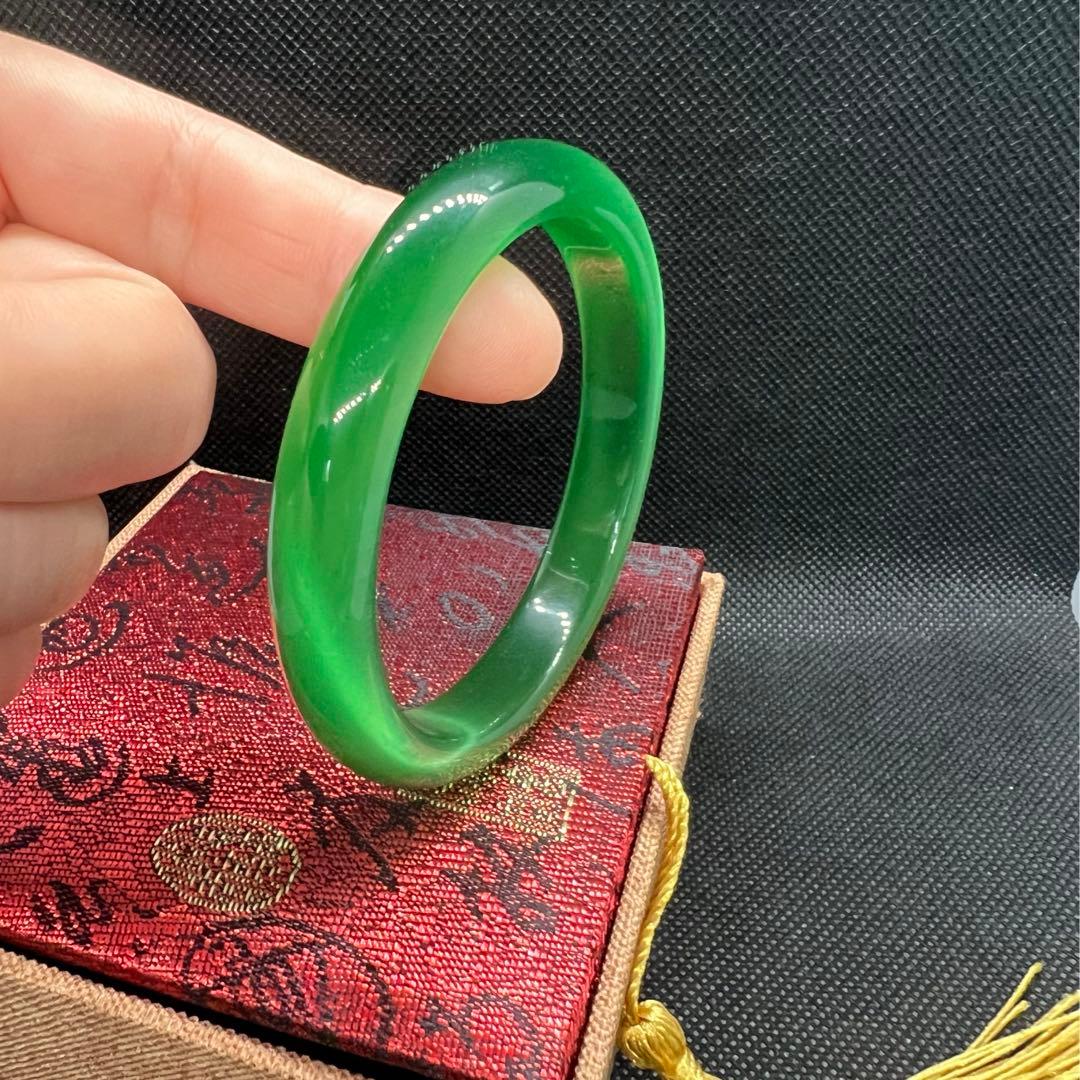 天然高氷種水緑翡翠キャツアイのパワーストーンバングル　番号AB940