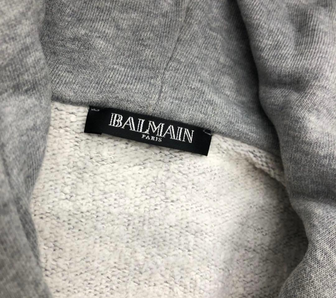 バルマン　ライオンパッチ　マルチジップノースリーブパーカー　ワッペン　グレー