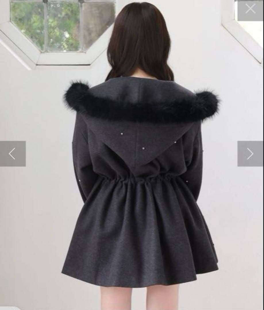 新品 フードフェイクファービジューミドルコート nice clupナイスクラップ