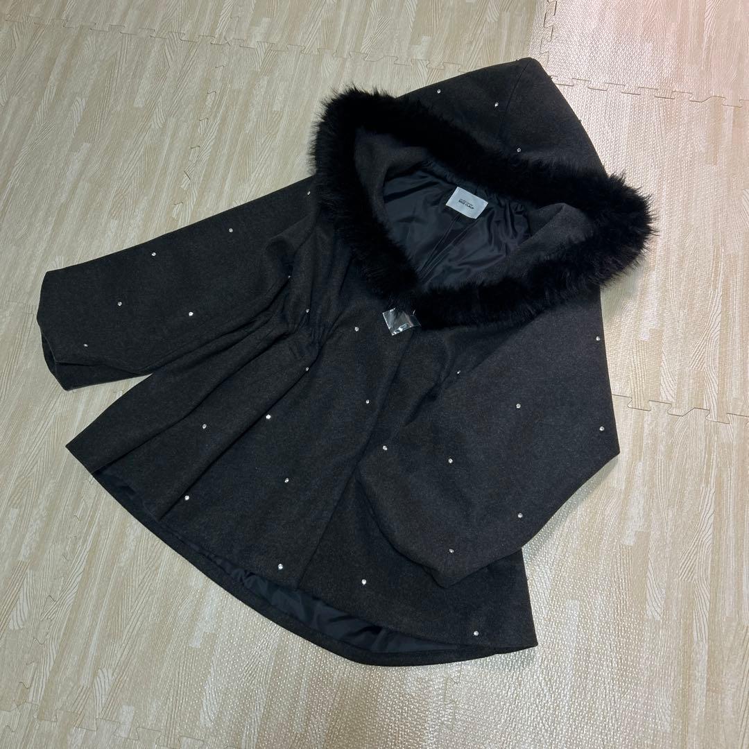 新品 フードフェイクファービジューミドルコート nice clupナイスクラップ