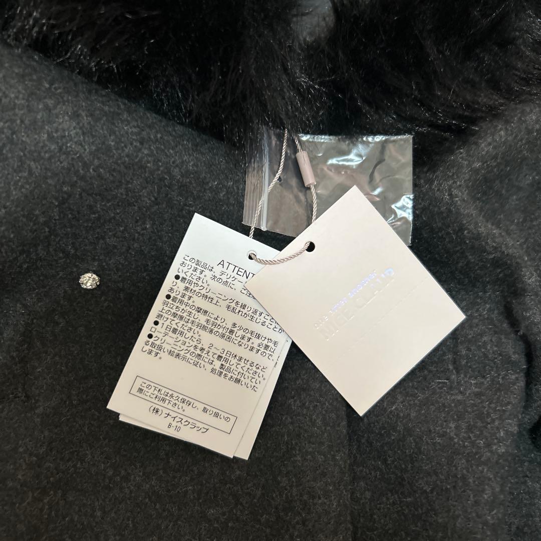 新品 フードフェイクファービジューミドルコート nice clupナイスクラップ