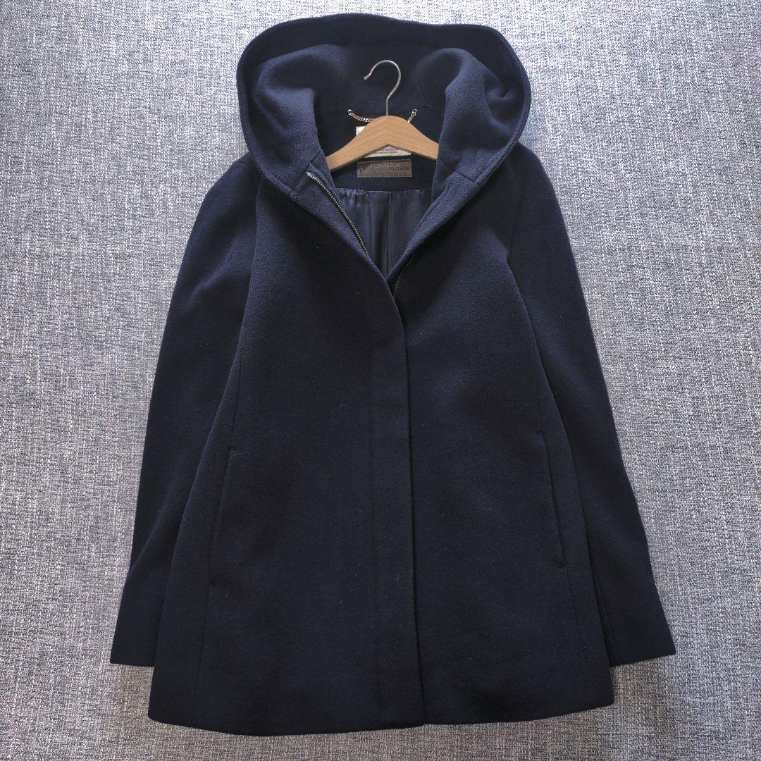 イネド　近年モデル　イタリア製生地　フーデットコート　美シルエット　ミドル丈