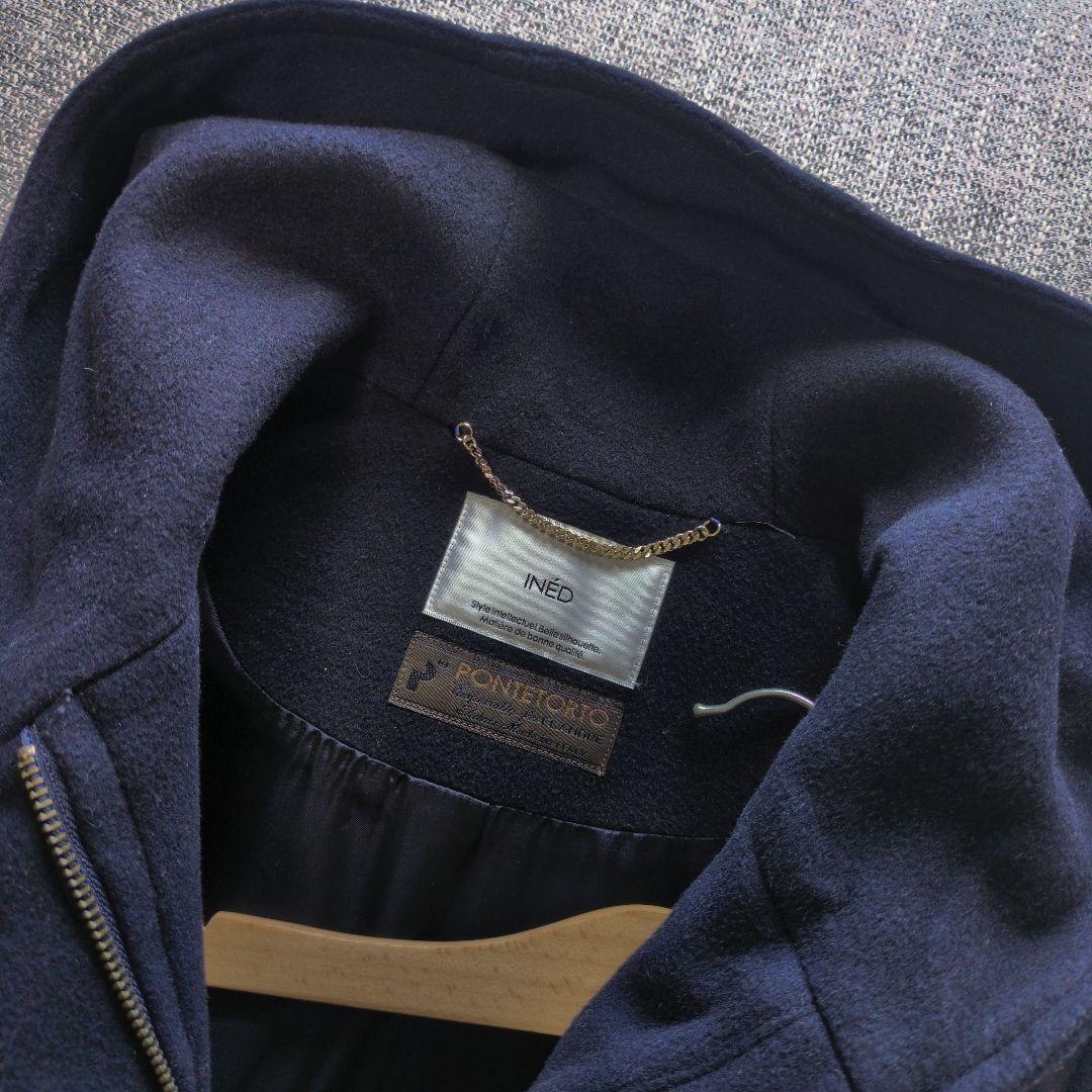 イネド　近年モデル　イタリア製生地　フーデットコート　美シルエット　ミドル丈