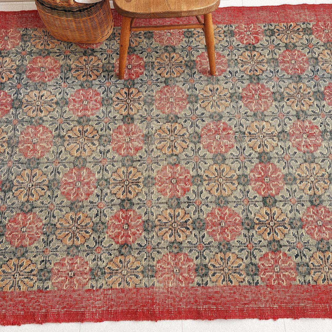 トルコ　ヴィンテージラグ　ピンク　グリーン