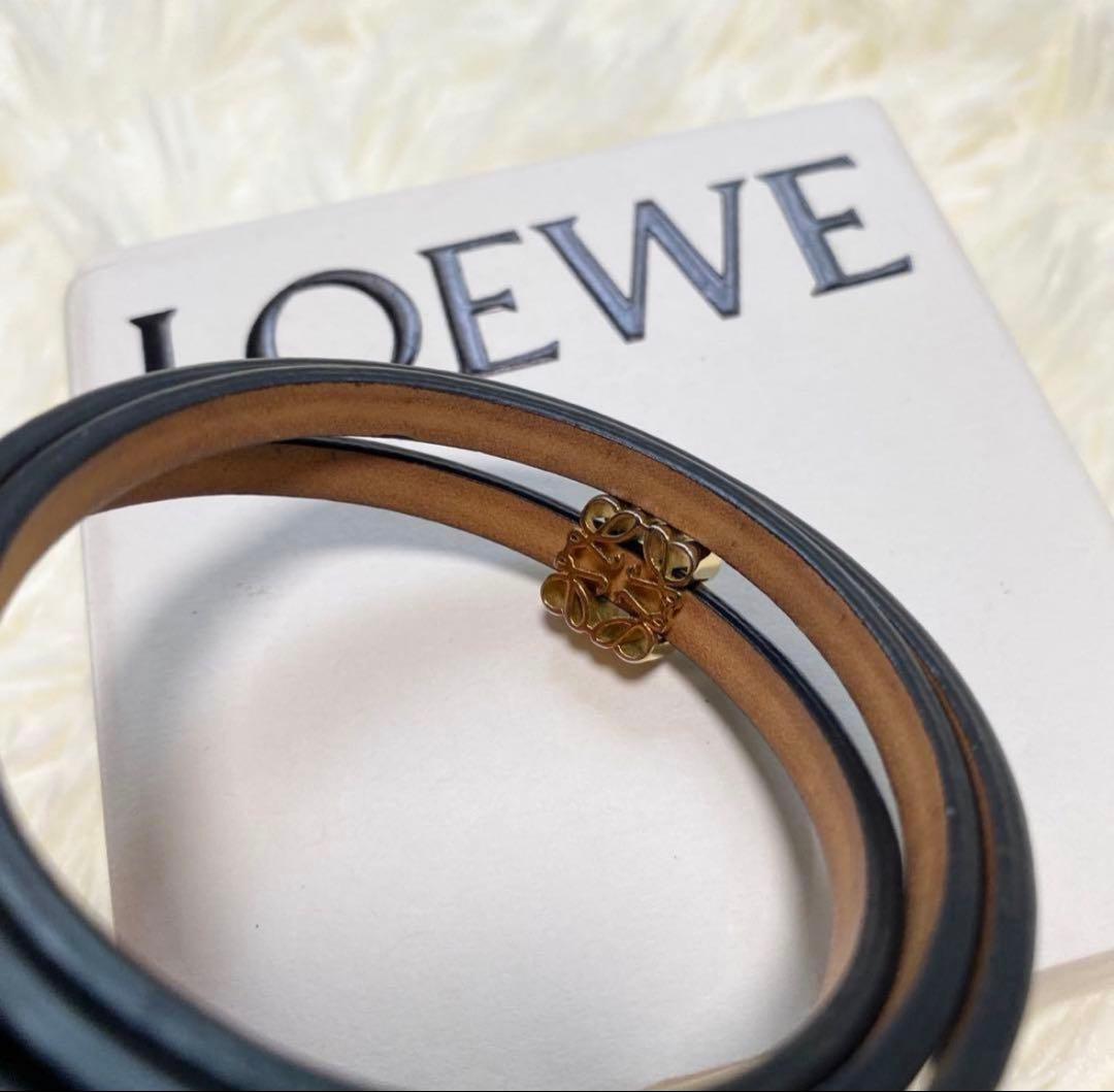 LOEWE ロエベ アナグラム レザー ブレスレット ブラック ゴールド カーフ