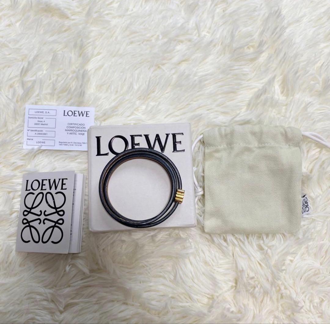 LOEWE ロエベ アナグラム レザー ブレスレット ブラック ゴールド カーフ