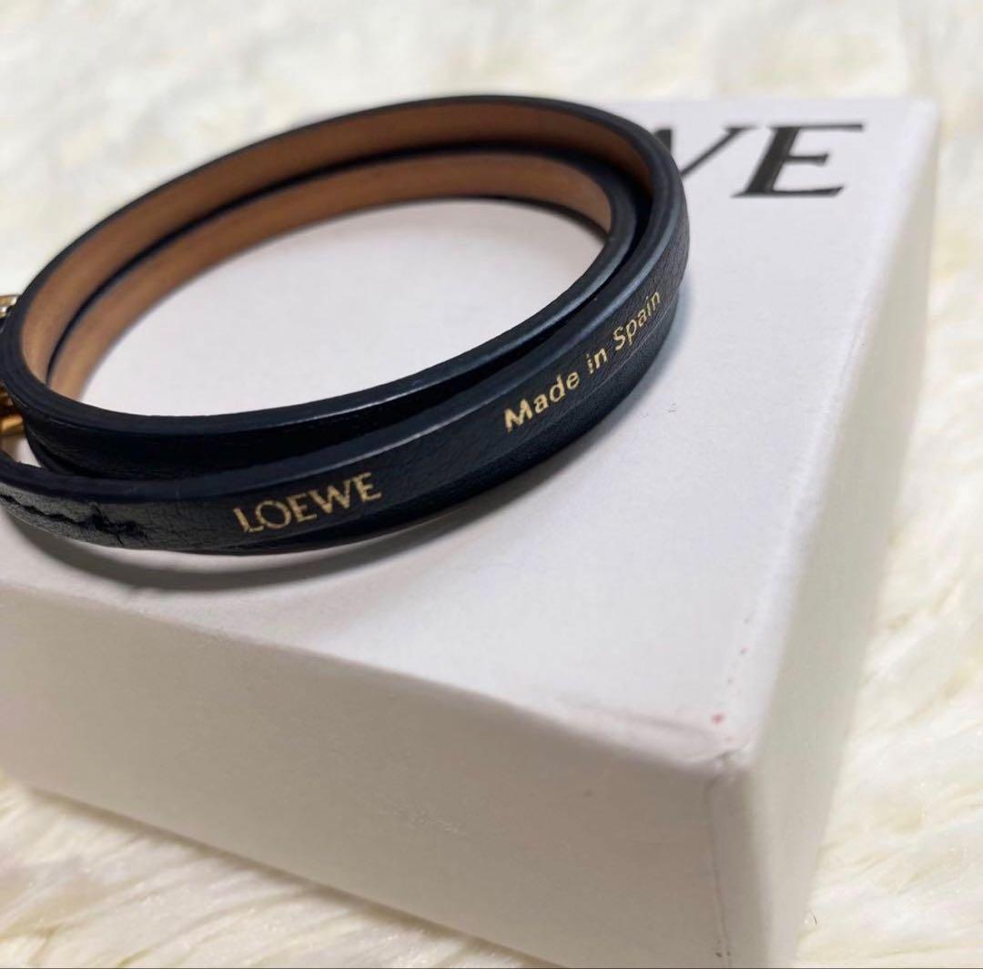 LOEWE ロエベ アナグラム レザー ブレスレット ブラック ゴールド カーフ