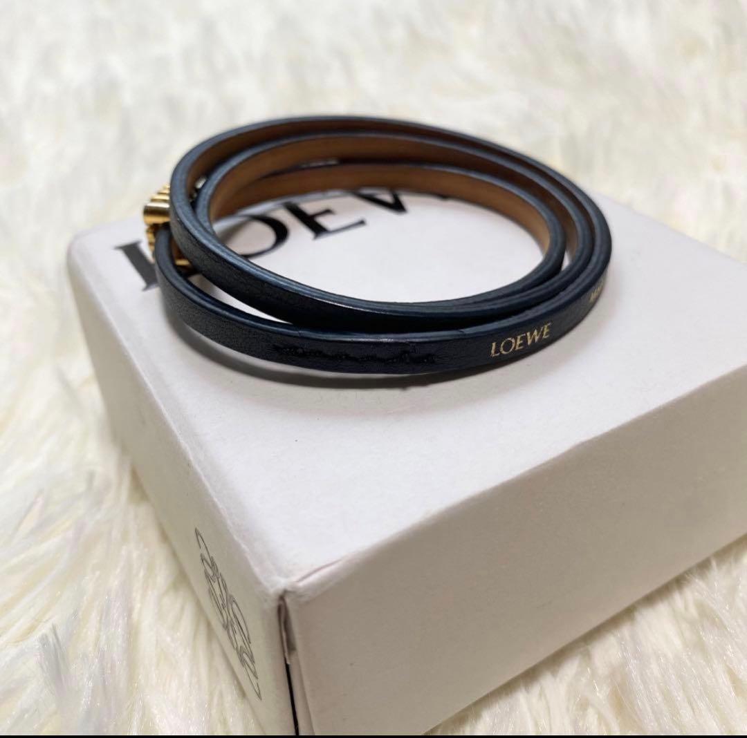 LOEWE ロエベ アナグラム レザー ブレスレット ブラック ゴールド カーフ
