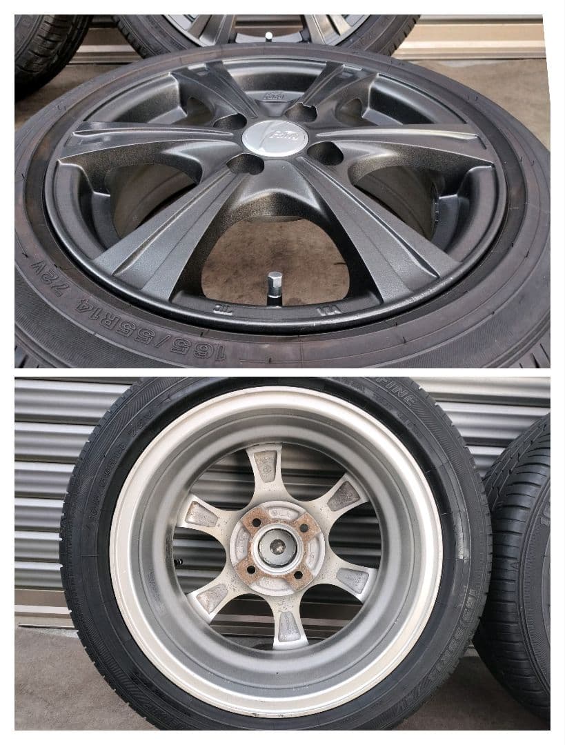 Fang 14×5.5J 4H/100 +42 165/55R14 ガンメタ塗装