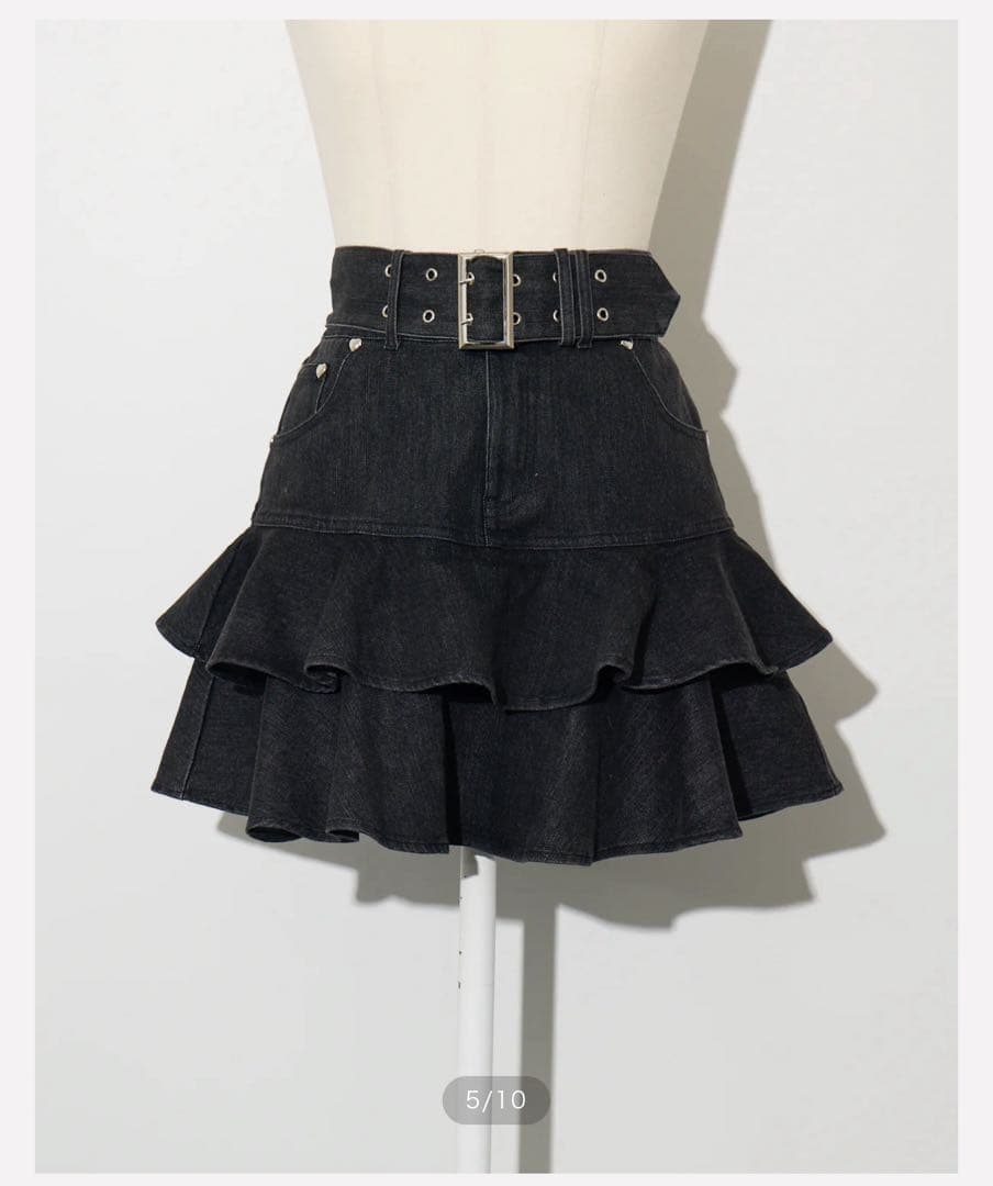 pium ベルト付きティアードデニムスカート ブラック