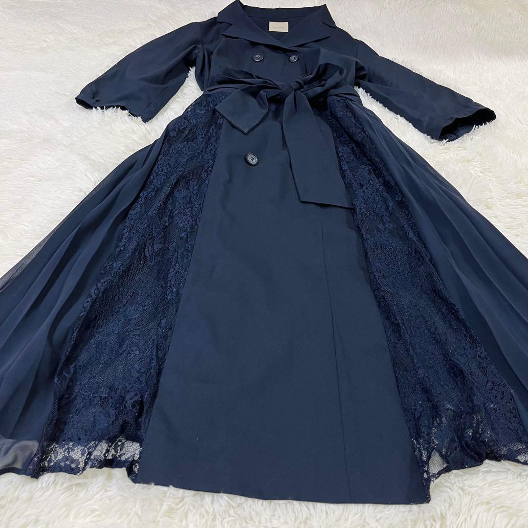 ローズティアラ レース プリーツ切替 ベルト トレンチ風 ロングワンピース 42