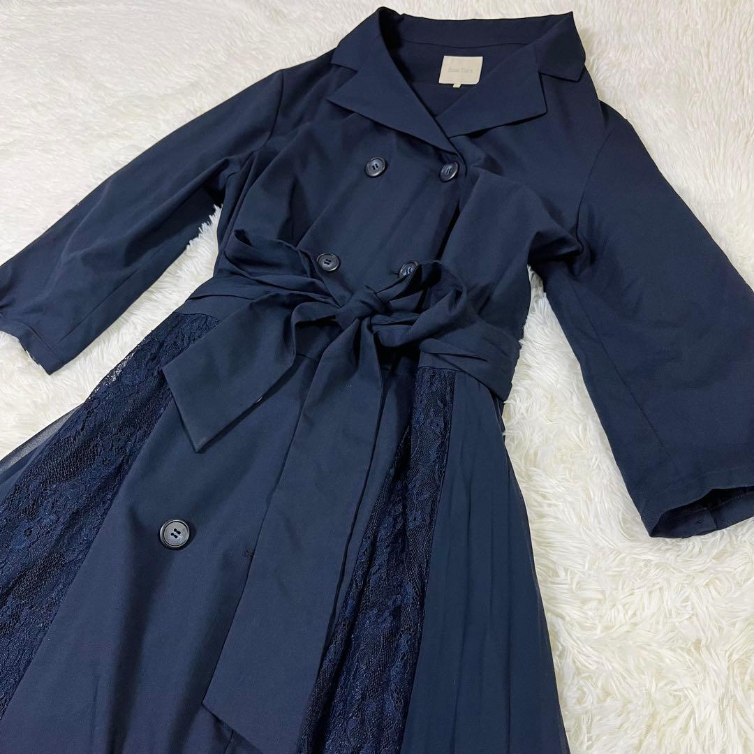 ローズティアラ レース プリーツ切替 ベルト トレンチ風 ロングワンピース 42