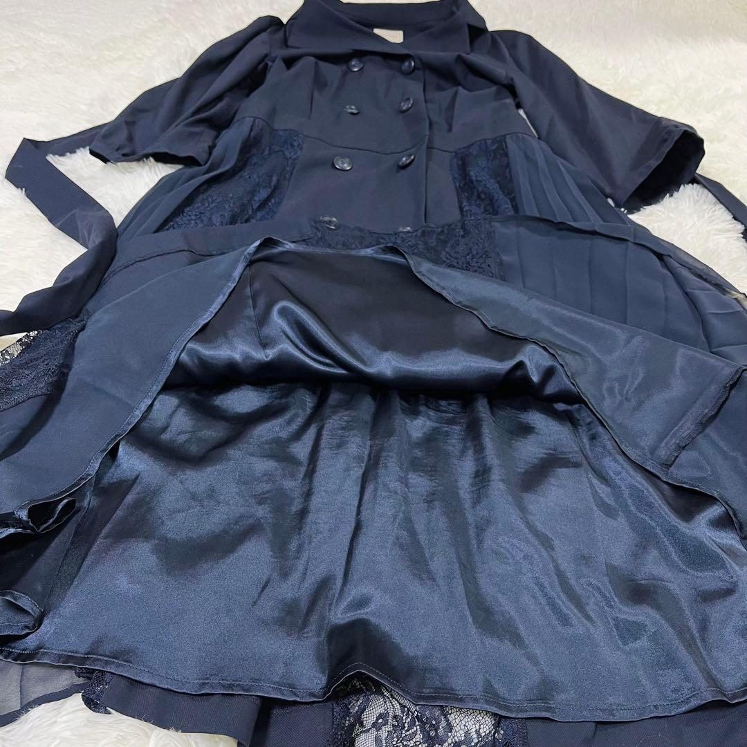 ローズティアラ レース プリーツ切替 ベルト トレンチ風 ロングワンピース 42