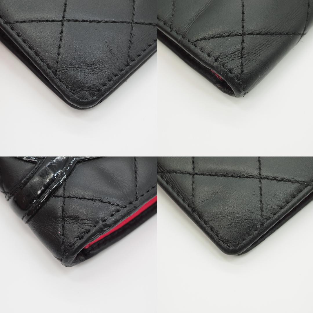 【美品】CHANEL シャネル カンボンライン 長財布 黒×ピンク