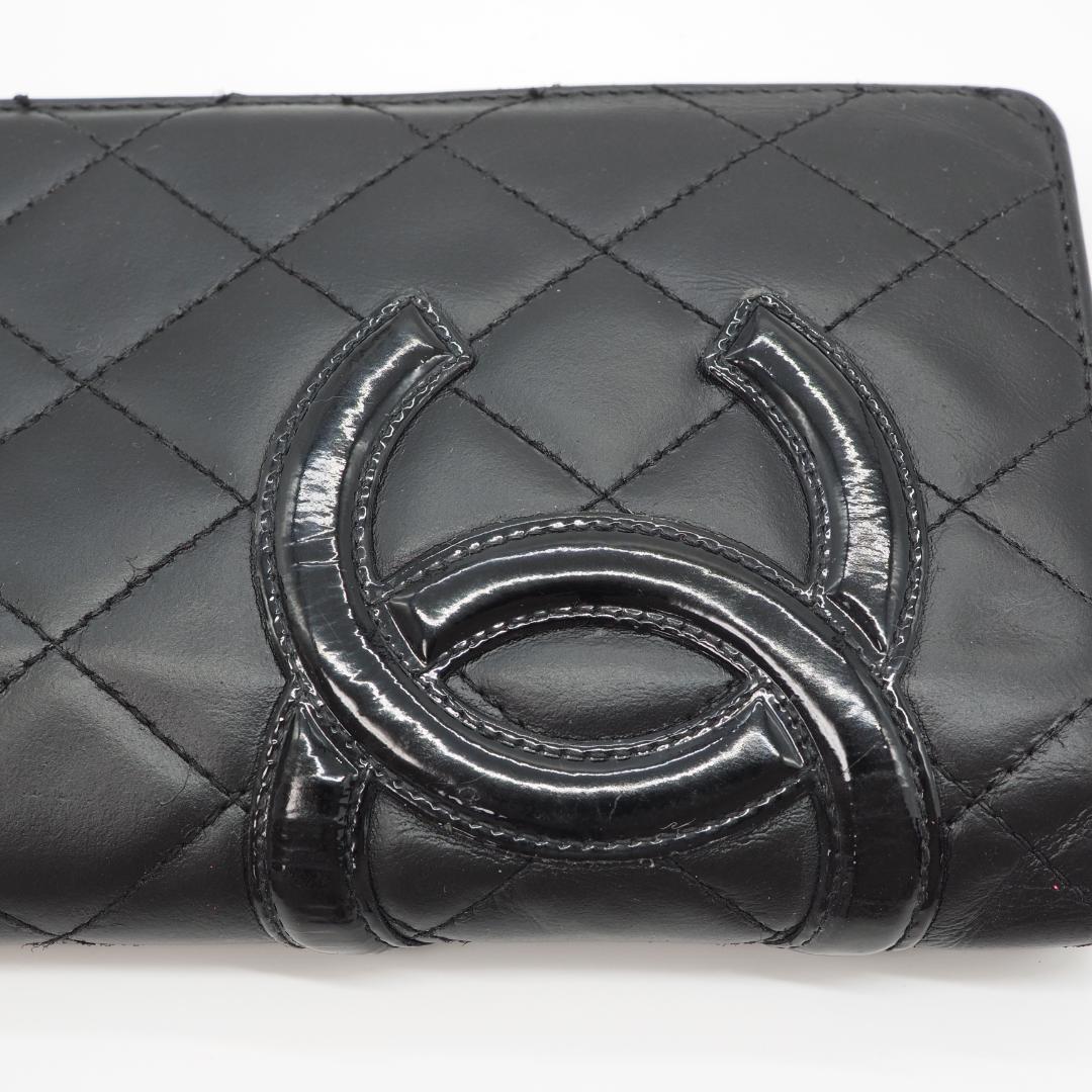 【美品】CHANEL シャネル カンボンライン 長財布 黒×ピンク