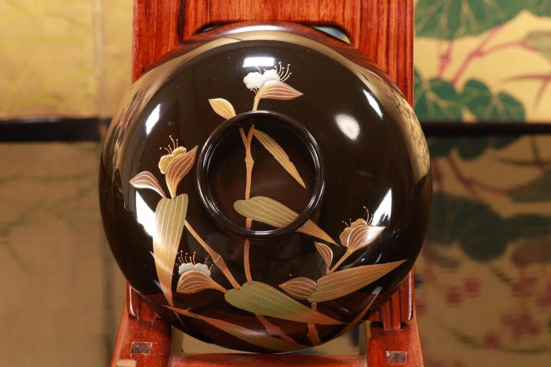 Akiko　輪島塗　図替わり　草花蒔絵　吸物椀　五客　木製　BJ118