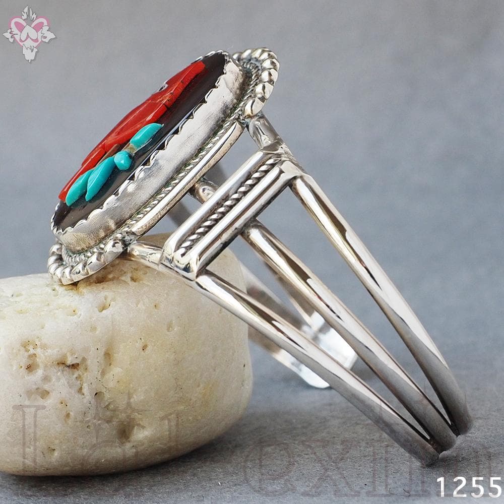 ターコイズ シルバー インディアンジュエリー インレイ ラッキー レッド バード