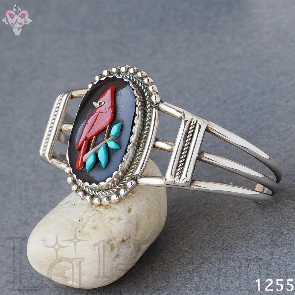 ターコイズ シルバー インディアンジュエリー インレイ ラッキー レッド バード