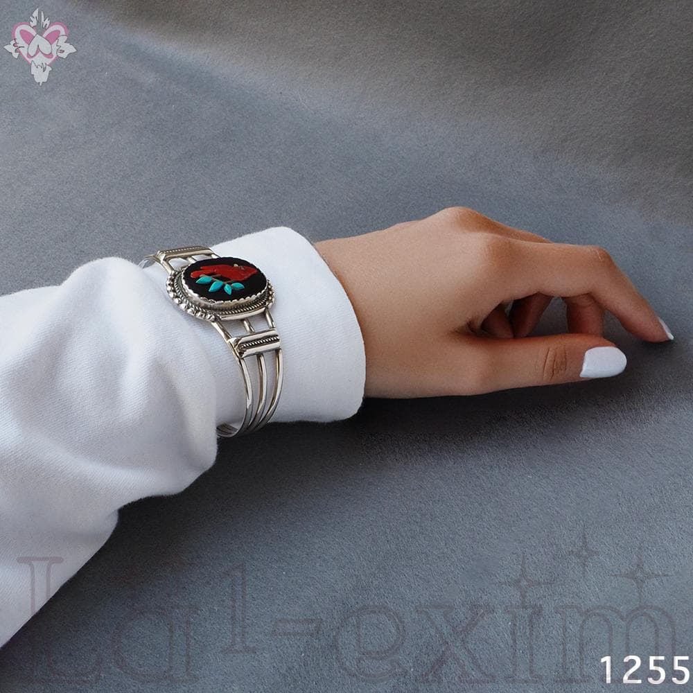 ターコイズ シルバー インディアンジュエリー インレイ ラッキー レッド バード