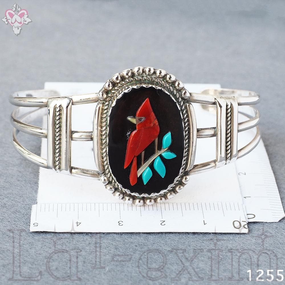 ターコイズ シルバー インディアンジュエリー インレイ ラッキー レッド バード